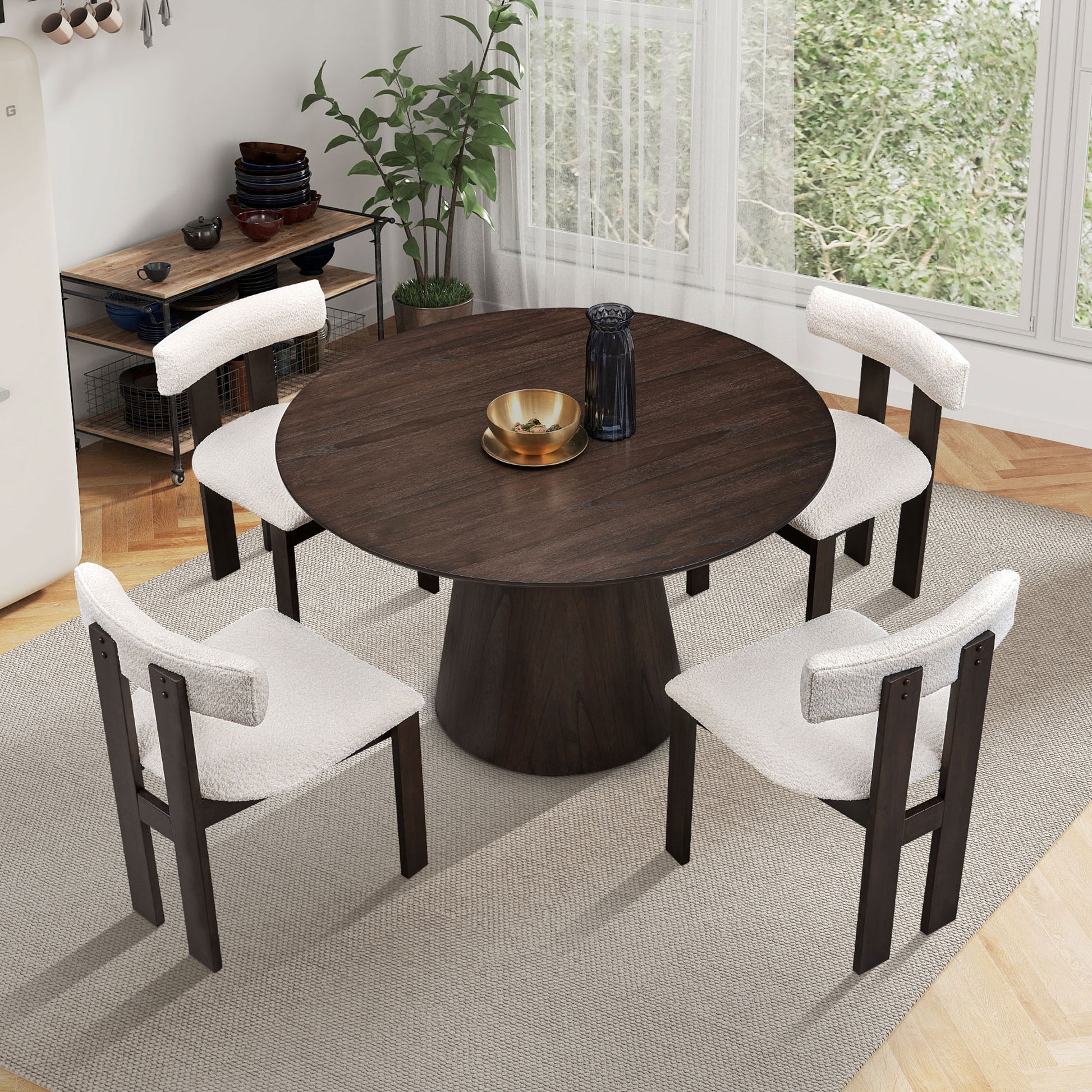 47.24'' Round Modern Style Mdf Wood Dining Table For Kitchen, Living Room, Cafe, Stylish Leisure Desk With Sturdy Cylindrical Base, For Small Spaces, Apartment,Dark Brown Dark Brown Mdf