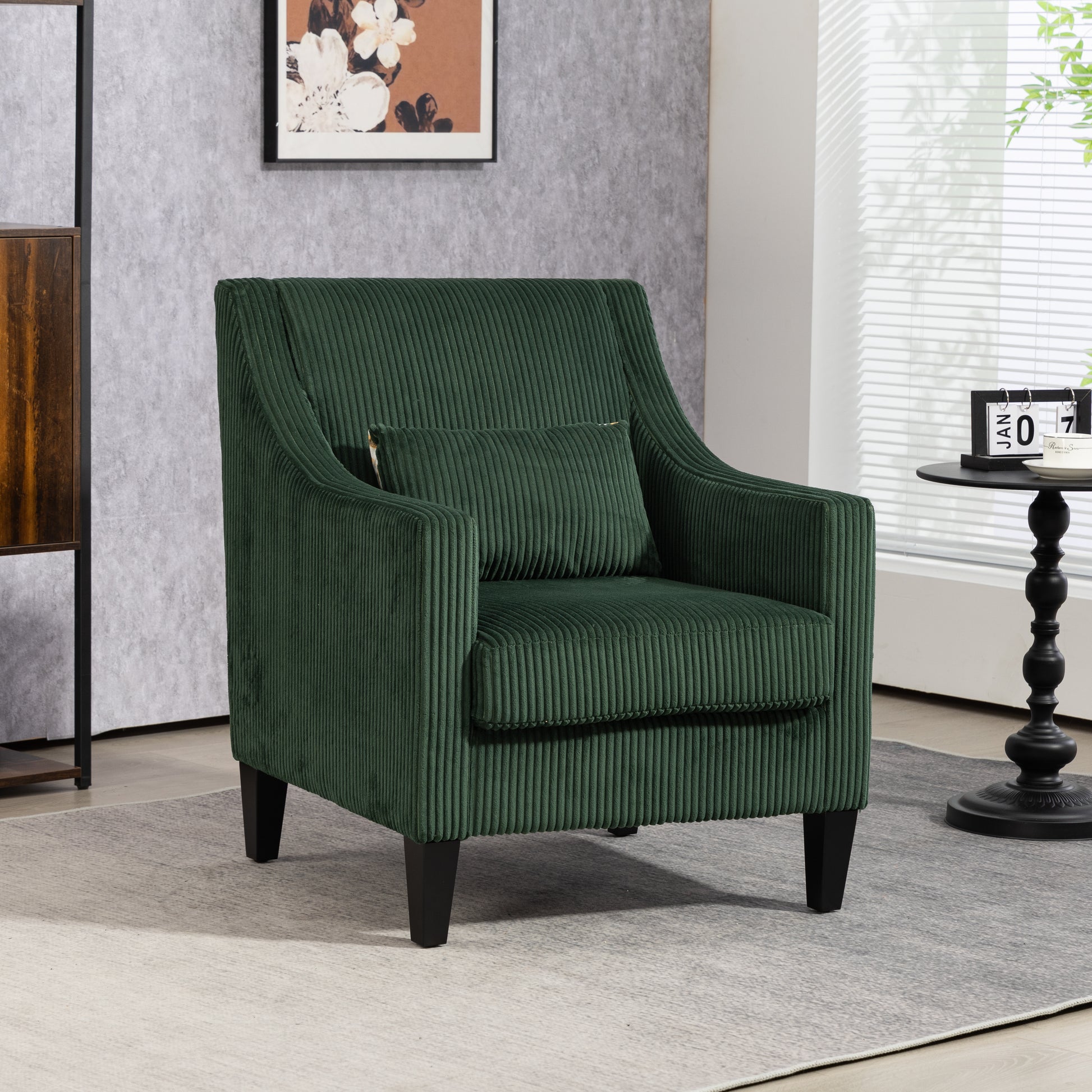 Coolmore Modern Accent Chair,Upholstered Armchair With Scooped Arms For Bedroom,Apartment,Studio,Office,Waiting Room Emerald Corduroy Emerald Primary Living Space Foam Corduroy