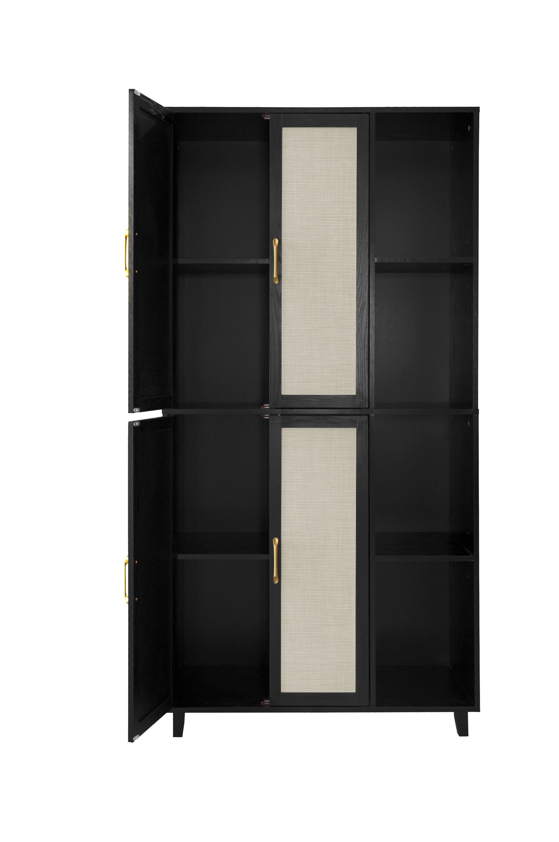 4 Door Cabinet With 4 Shelves With 4 Adjustable Inner Shelves, Storage Cabinet Black Mdf