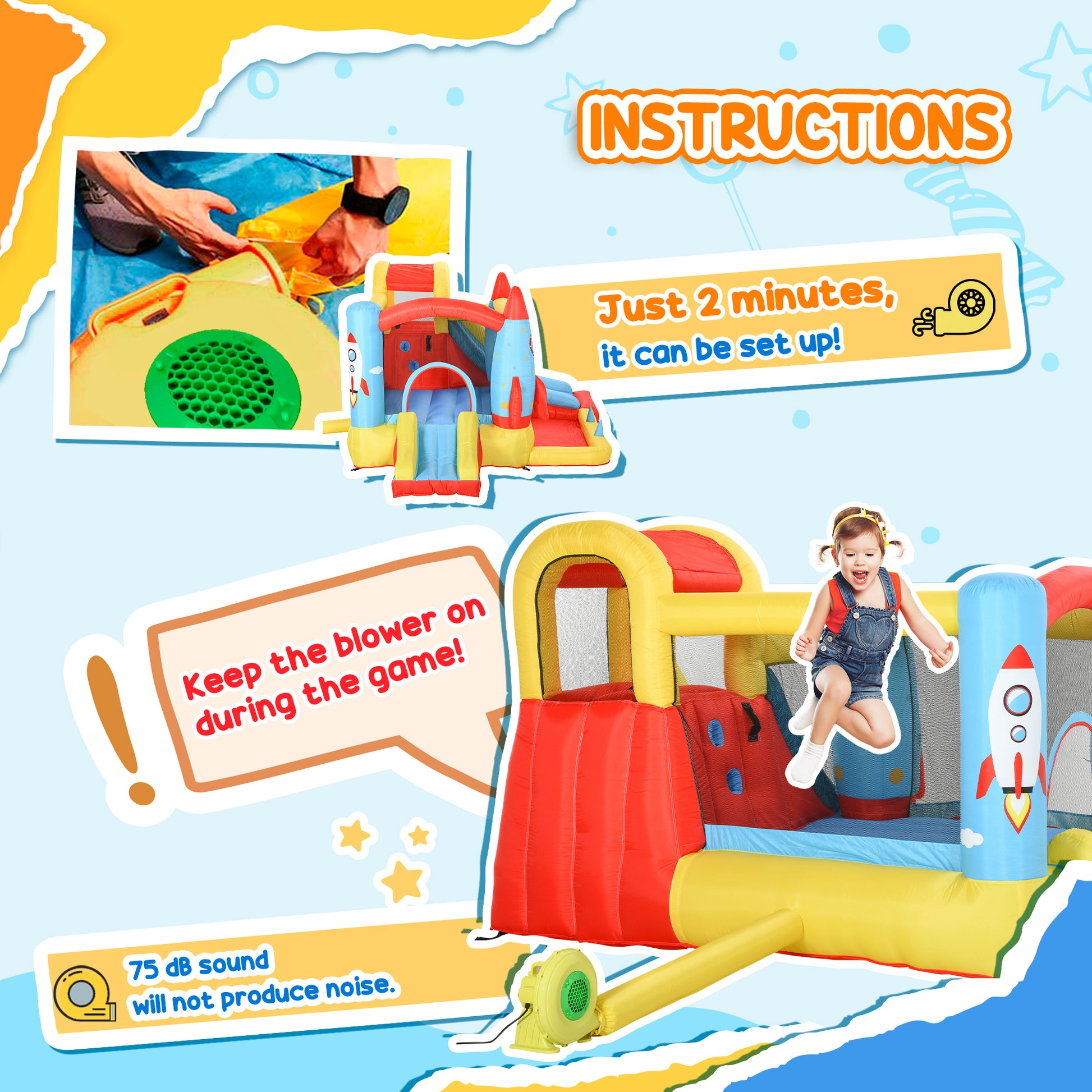 Outsunny Kids Inflatable Water Slide, 4 In 1 Bounce House Jumping Castle With 2 Slides, Climbing Wall, Trampoline, & Water Pool Area, Air Blower Colorful Oxford Fabric