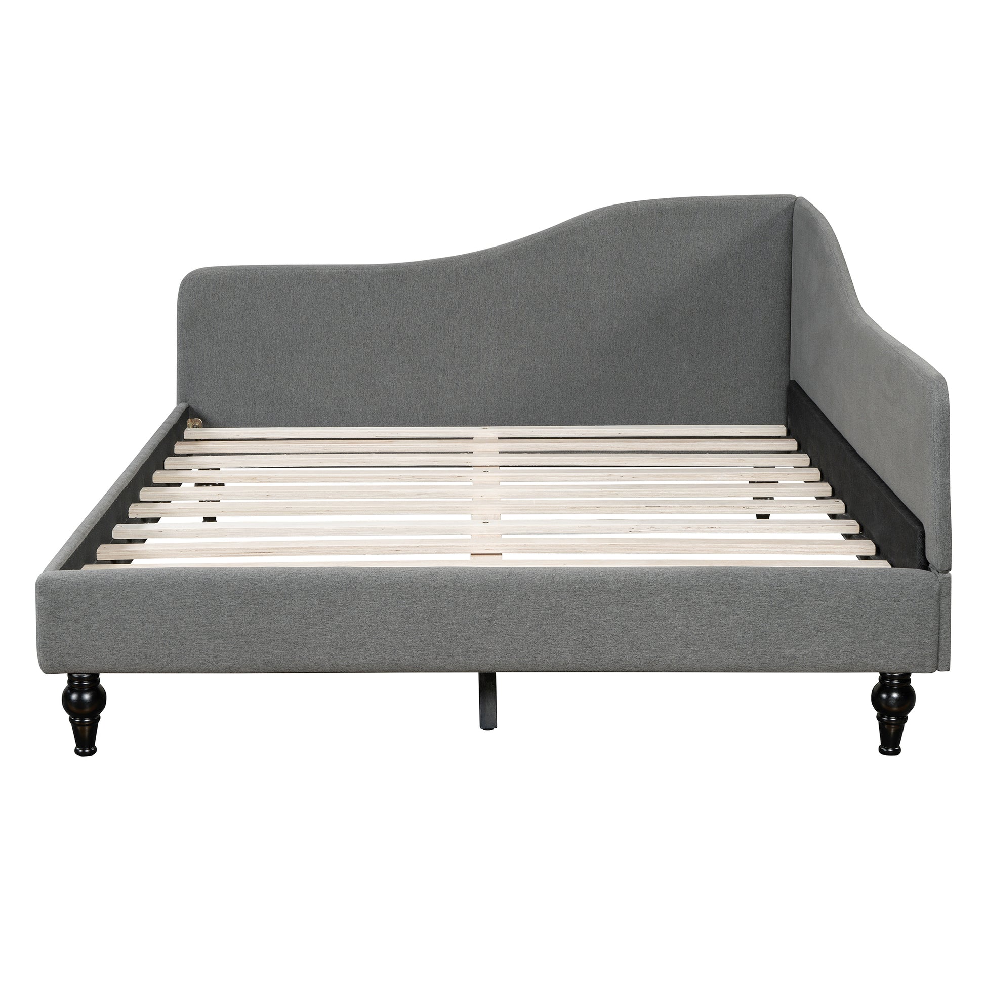 Full Size L Shaped Linen Daybed, With Solid Wood Legs, Gray Old Sku: Sf000146Aae Full Gray Linen Mdf
