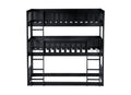 Twin Size Triple Rubber Wood Bunk Bed, With Ladders, Guardrails Detachable Bunk Bed, Twin Over Twin Over Twin,Black Twin Black Bedroom American Design Bed Frame Rubber Wood