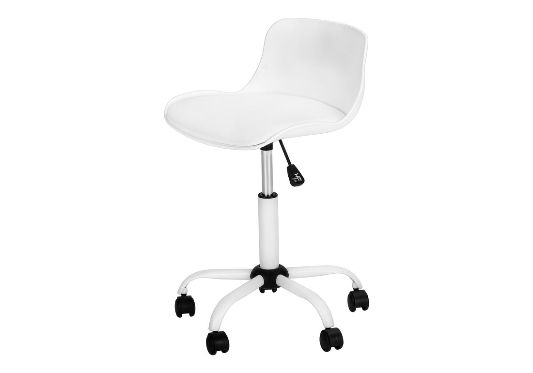 Office Chair, Adjustable Height, Swivel, Ergonomic, Computer Desk, Work, Juvenile, White Leather Look, White Metal, Contemporary, Modern White Foam Metal