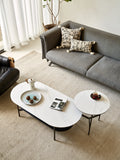 Coffee Table Ceramic Coffee Table, Mdf Painting Double Layer Coffee Table For Living Room, White Ceramic And Coffee Brown Bottom Shelf Black White Ceramic Mdf