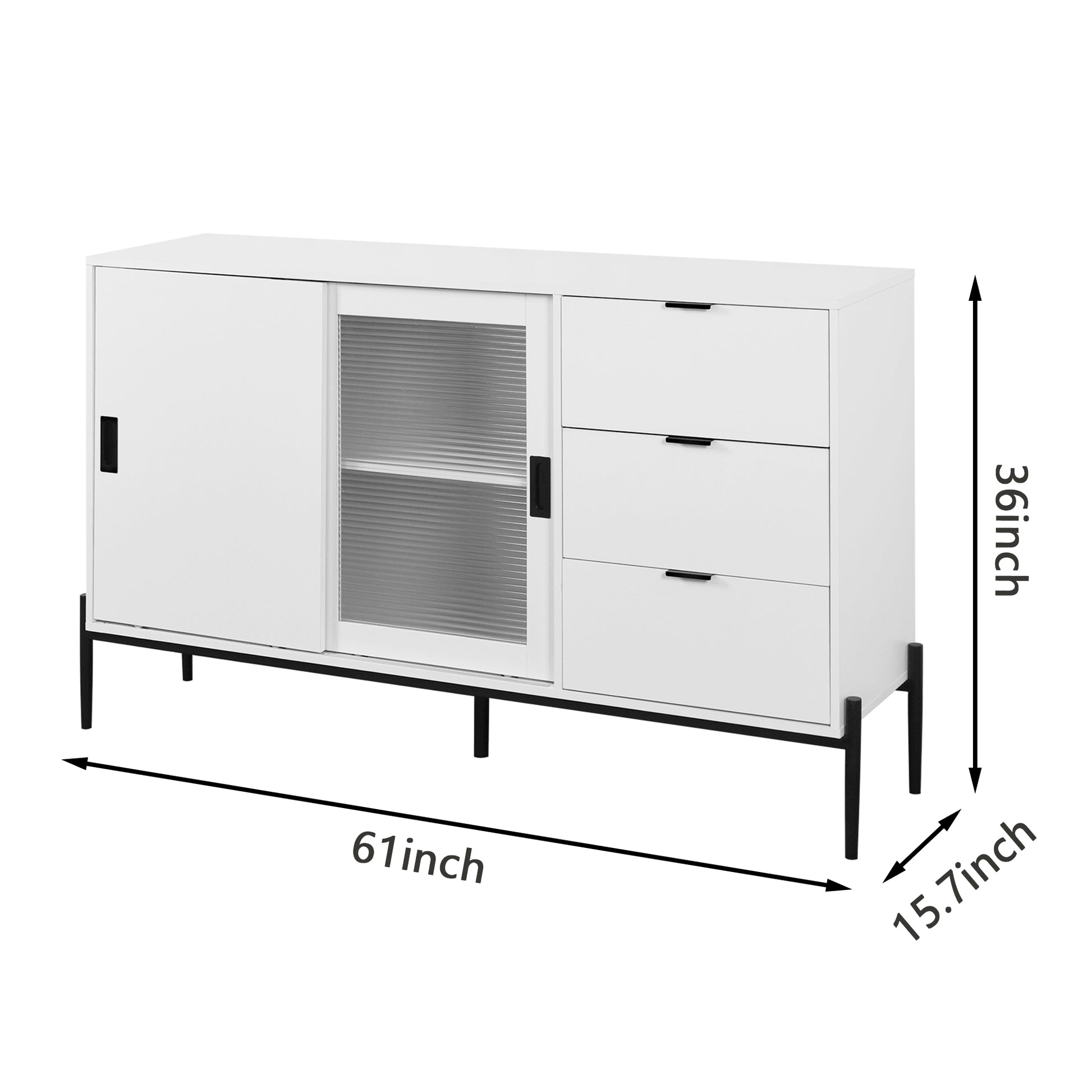 Modern Featured Storage Cabinet Sideboard With Glass Sliding Door And 3 Drawers, Entryway Console Table Kitchen Buffet Cabinet For Corridors Entrances Kitchen Study White 5 Or More Spaces White Particle Board