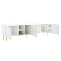 Modern Minimalist Geometric Tv Cabinet With Metal Handles And Gold Legs For Tvs Up To 80'', Multi Functional Tv Stand With Storage Cabinets, Entertainment Center For Living Room, White White Gold