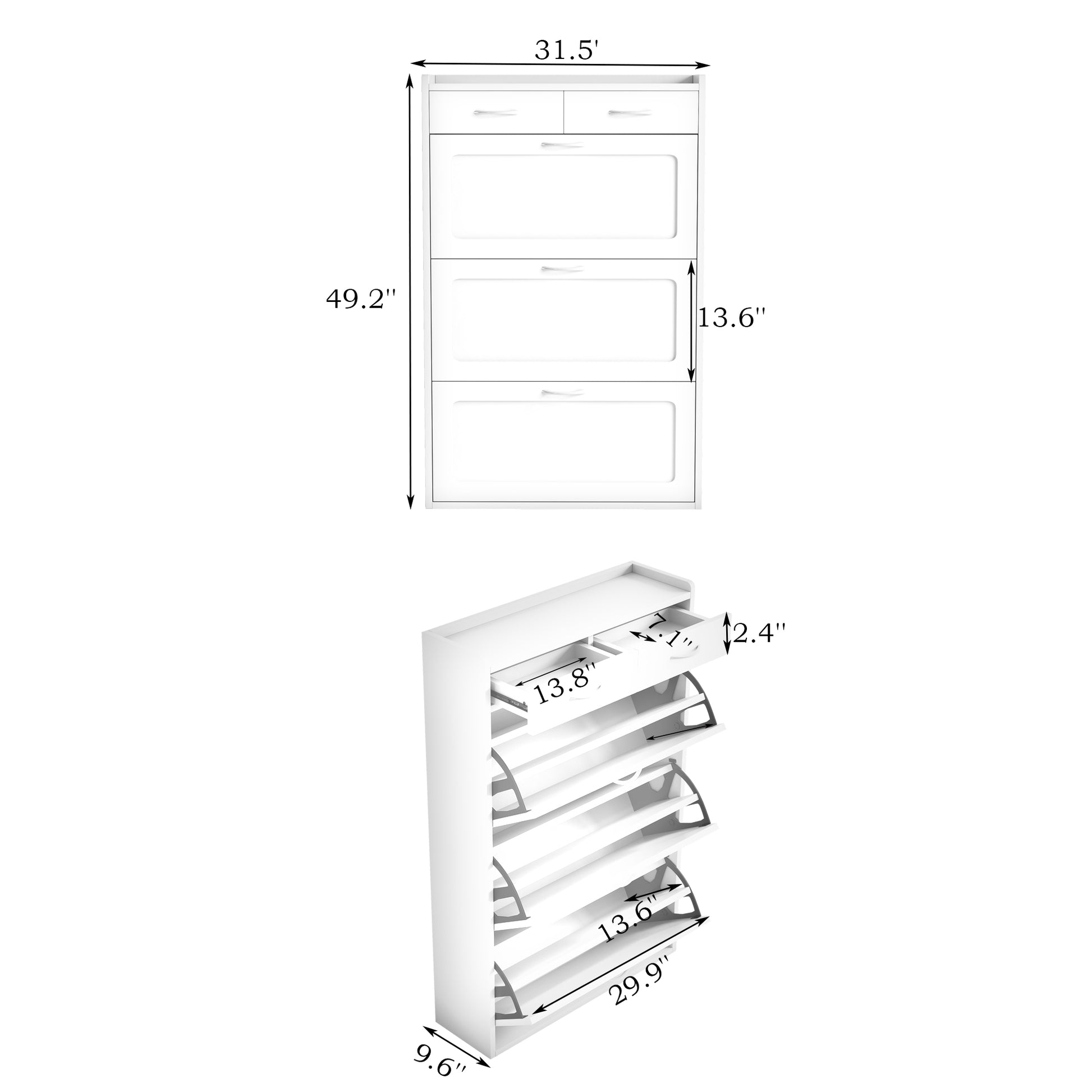 2408 White Solid Wood Shoe Cabinet, Three Layers, Flip Bucket Shoe Storage Cabinet, Simple And Generous For A Variety Of Home Styles White Mdf