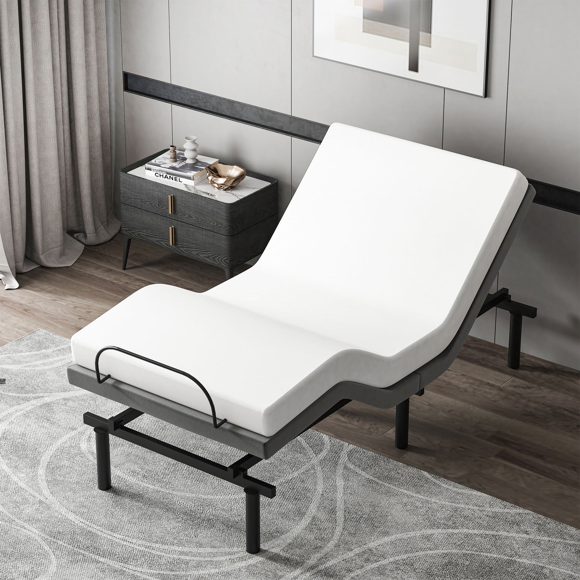 Homcom Twin Xl Adjustable Bed Frame, Ergonomic Zero Gravity Power Bed Base With Head And Foot Incline, Memory, And Wireless Remote, Gray Black Grey Steel