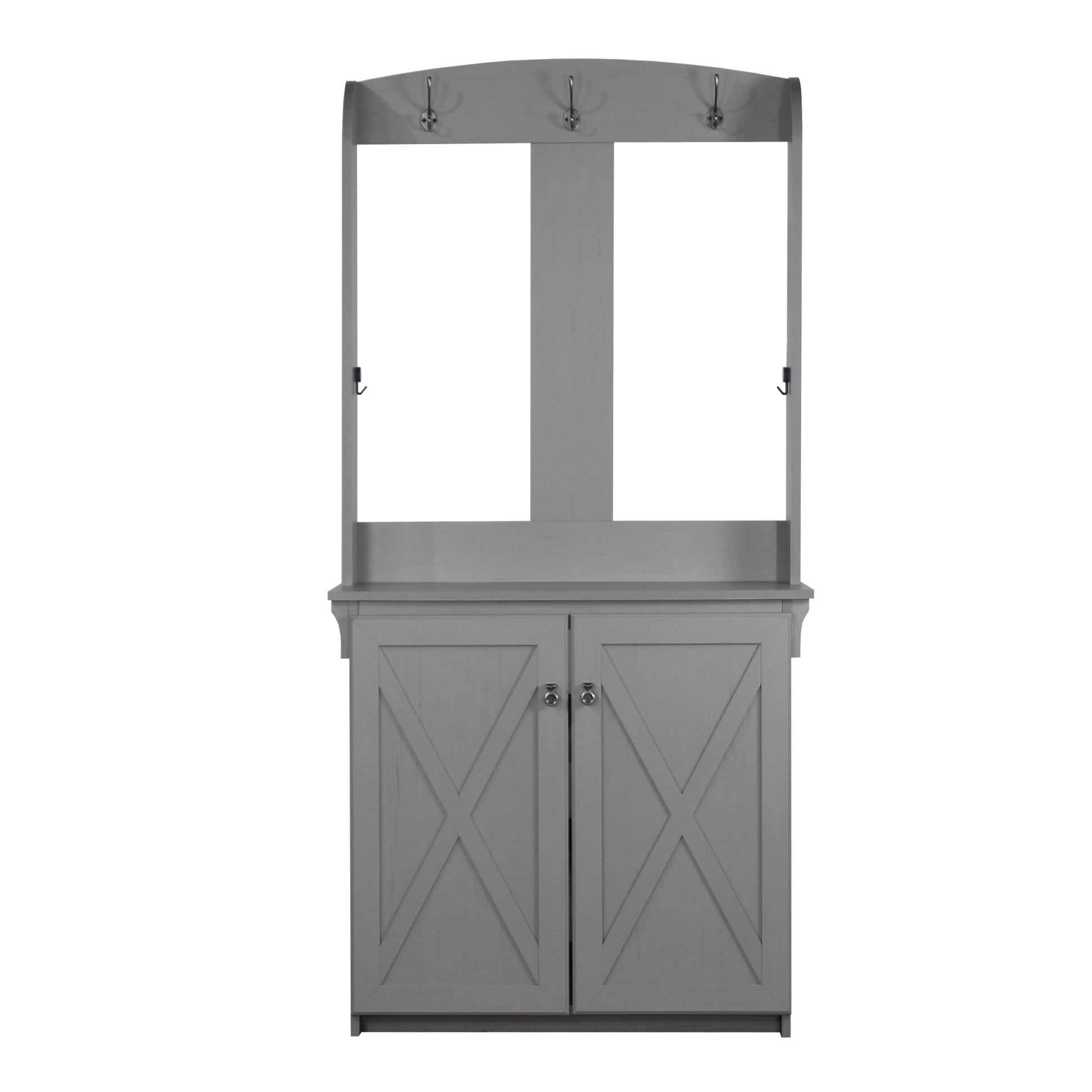 Hall Tree & Cabinet "Sophisticated Cape Code Gray Hall Tree With Bench And Shoe Storage Elegant Entryway Organizer With Adjustable Shelves" Gray Solid Wood