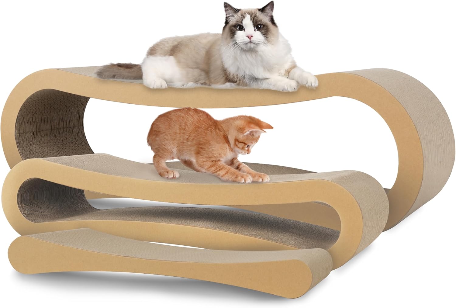 3 In 1 Cat Scratcher Cardboard, Cat Scratching Board Furniture Protector, Cat Scratching Post, Cat Beds For Indoor Cats, Infinity Shape, X Large Brown Wood