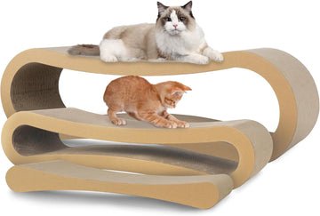 3 In 1 Cat Scratcher Cardboard, Cat Scratching Board Furniture Protector, Cat Scratching Post, Cat Beds For Indoor Cats, Infinity Shape, X Large Brown Wood