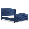 Marcella Upholstered Shelter Headboard Bed Set, King, Dark Sapphire Blue Woven Box Spring Required King Blue Wood Foam Polyester Fabric