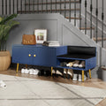 Modern Shoe Storage Bench With Hidden Storage And Upholstered Cushions For Bedside, Living Room And Entryway Navy Navy Mdf Metal