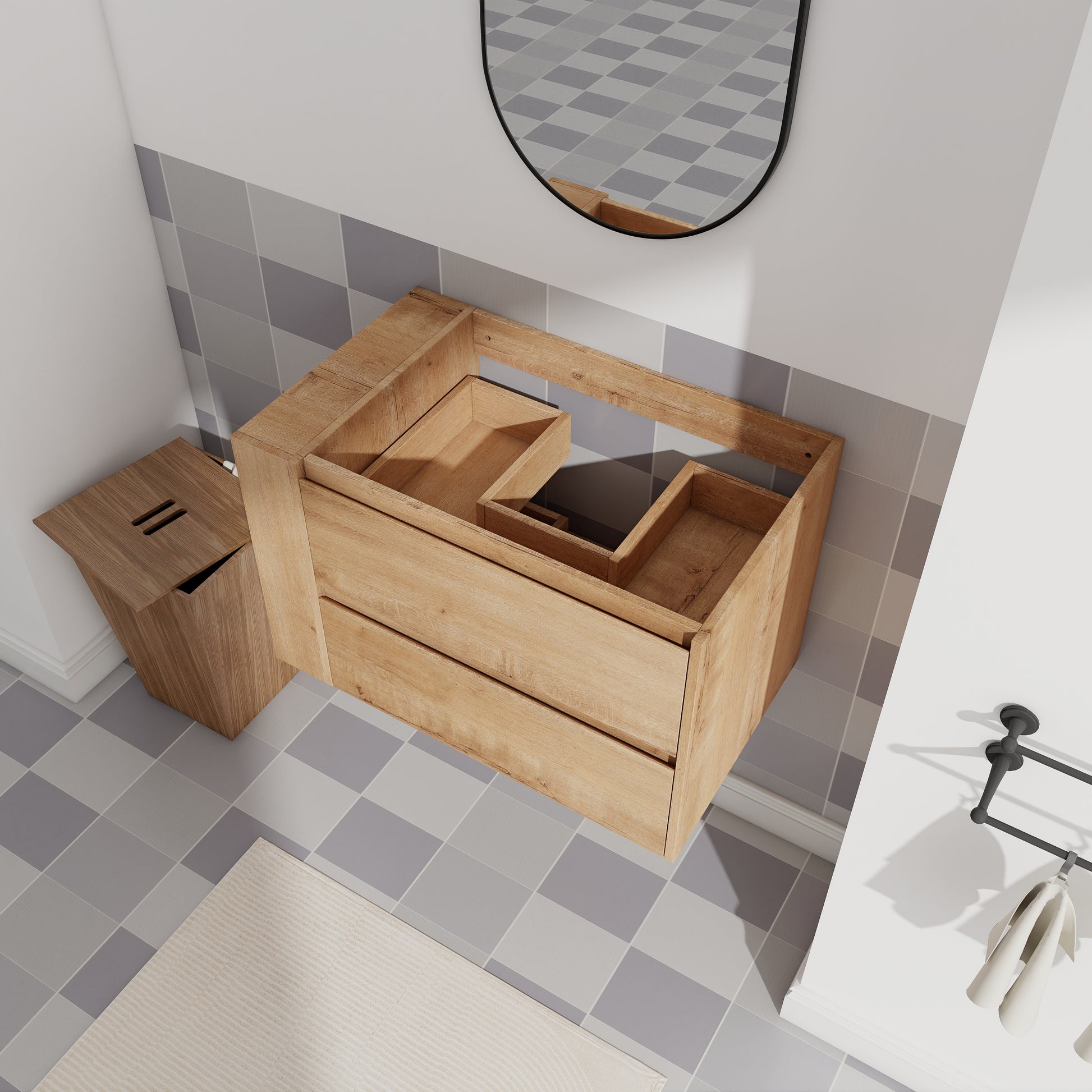 30" Wall Mounting Bathroom Vanity, Soft Close Drawer Only Vanity, Without Basin 2 Imitative Oak 1 Bathroom Wall Mounted Modern Plywood