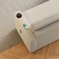85 Inches Corduroy Sofa Bed, 3 Seater Sleeper Sofa With Storage Chaise, Square Handrail With Two Cup Holder And Usb Charge Port, Pull Out Couch For Living Room Beige Corduroy 3 Seat