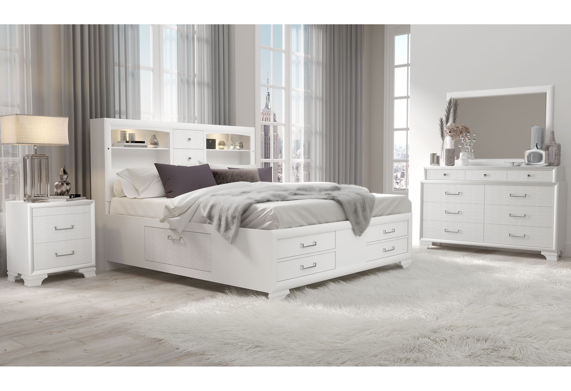 Civic White Mirror White Solid Wood Mdf