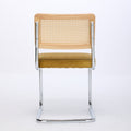 Mid Century Modern Dining Chairs Set Of 2, Velvet Accent Chairs With Natural Cane Back & Stainless Chrome Base, Famous Breuer Designed Chairs, Upholstered Rattan Kitchen Chairs,Golden Gold Dining Room Classic Dining Chairs Rubberwood Set Of 2 Foam Velvet