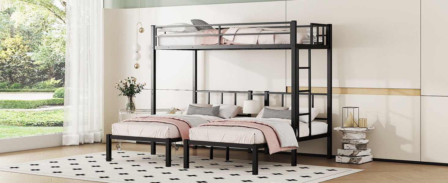Twin Over Twin & Twin Bunk Beds For 3, Twin Xl Over Twin & Twin Bunk Bed Metal Triple Bunk Bed, Black Twin Xl Black Metal