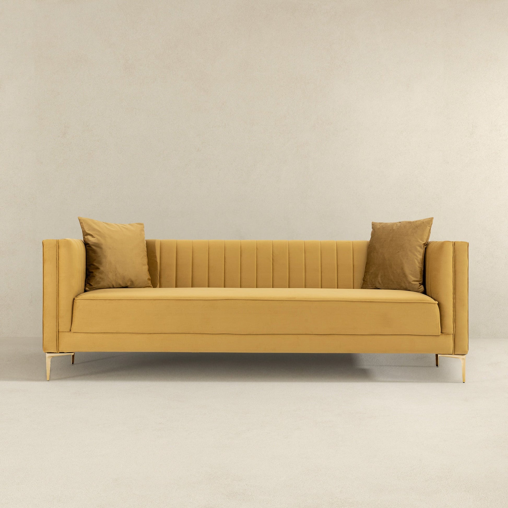 Angelina Sofa 91" Yellow Mustard Velvet Mustard Yellow,Yellow Velvet Metal,Velvet 4 Seat