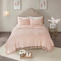 Tufted Cotton Chenille Medallion Fringe Coverlet Mini Set Blush King Cal King King Blush Cotton