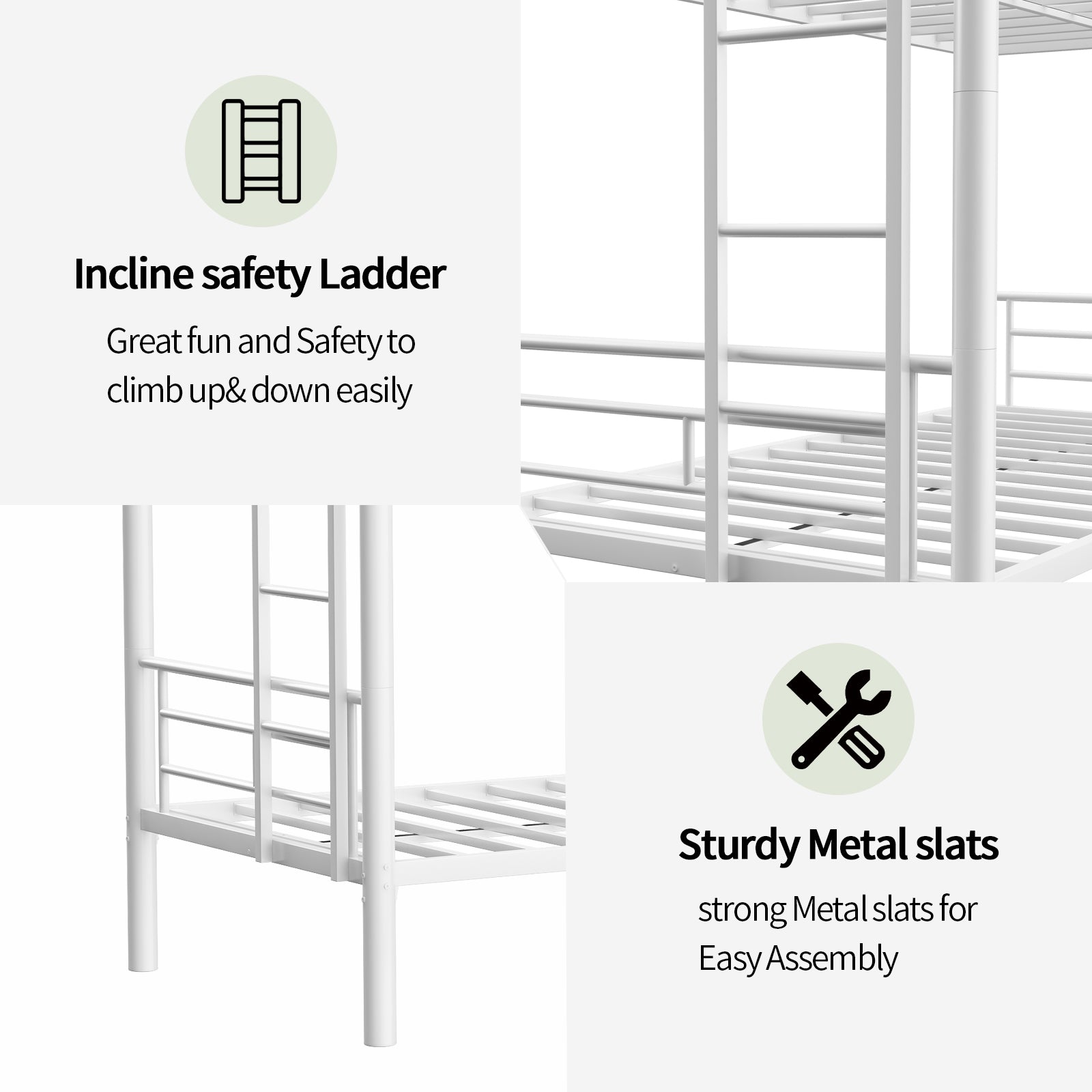 Heavy Duty Sturdy Meta Twin Over Full Bunk Bed L Noise Reduced Safety Guardrail No Box Spring Needed,White Box Spring Not Required Twin White Metal
