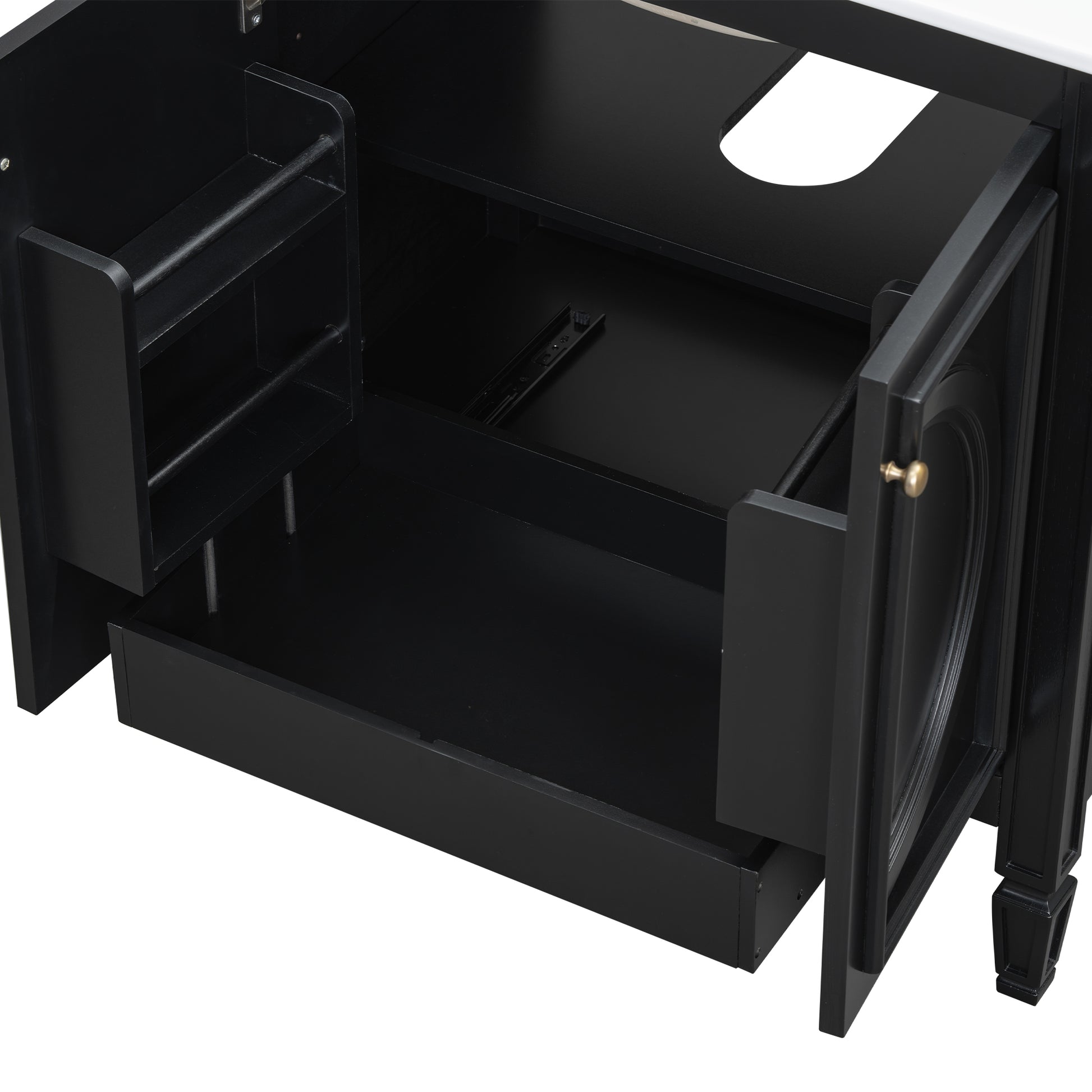 30" Bathroom Vanity With Sink, Two Doors With Shelf, Soft Close Door Hinges, Vintage Style, Black Black Ceramic Mdf,Rubber Wood