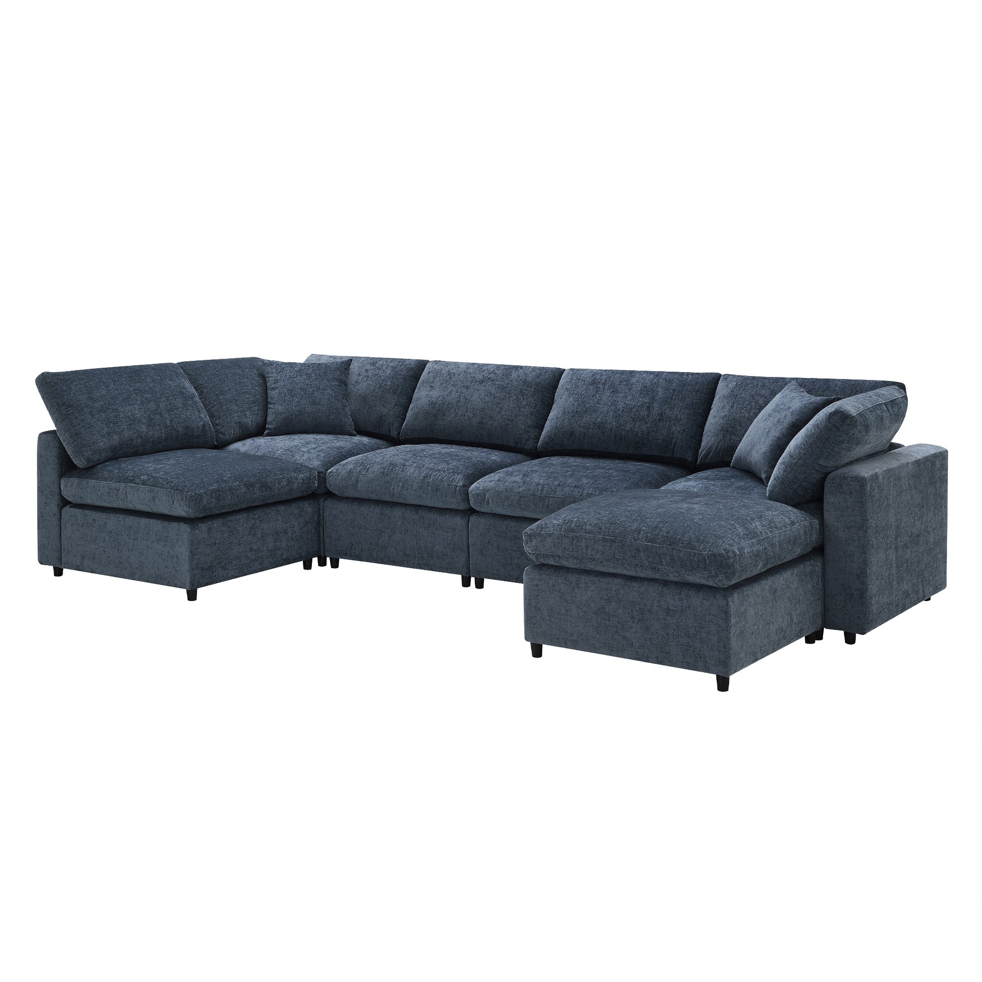 130*65" Modern Modular Cloud Sofa Bed, 6 Seat Chenille Sectional Couch Set With Ottoman,Free Combination,Convertible U Shaped Sleeper Sofa For Living Room, Apartment, 3 Colors Dark Blue Chenille 6 Seat