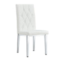 2 Piece Dining Chair Set, Modern Style Kitchen Soft Cushion High Backrest, With Embedded Buttons, Metal Leg Office Chair, Suitable For Restaurants, Offices, And Restaurants. White Pu