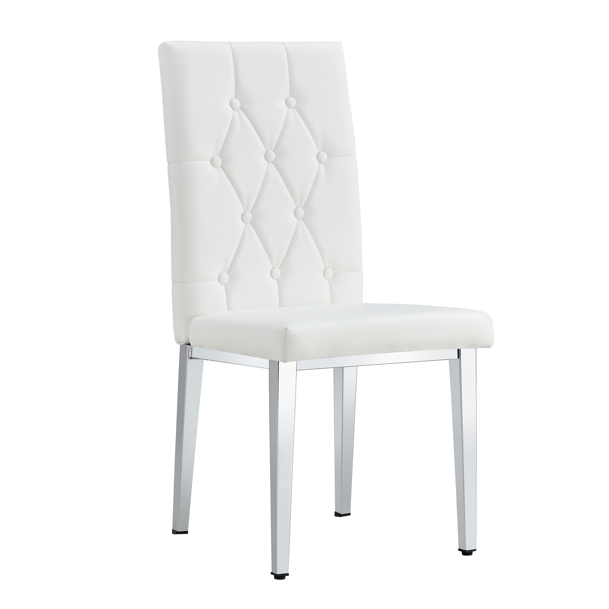 2 Piece Dining Chair Set, Modern Style Kitchen Soft Cushion High Backrest, With Embedded Buttons, Metal Leg Office Chair, Suitable For Restaurants, Offices, And Restaurants. White Pu