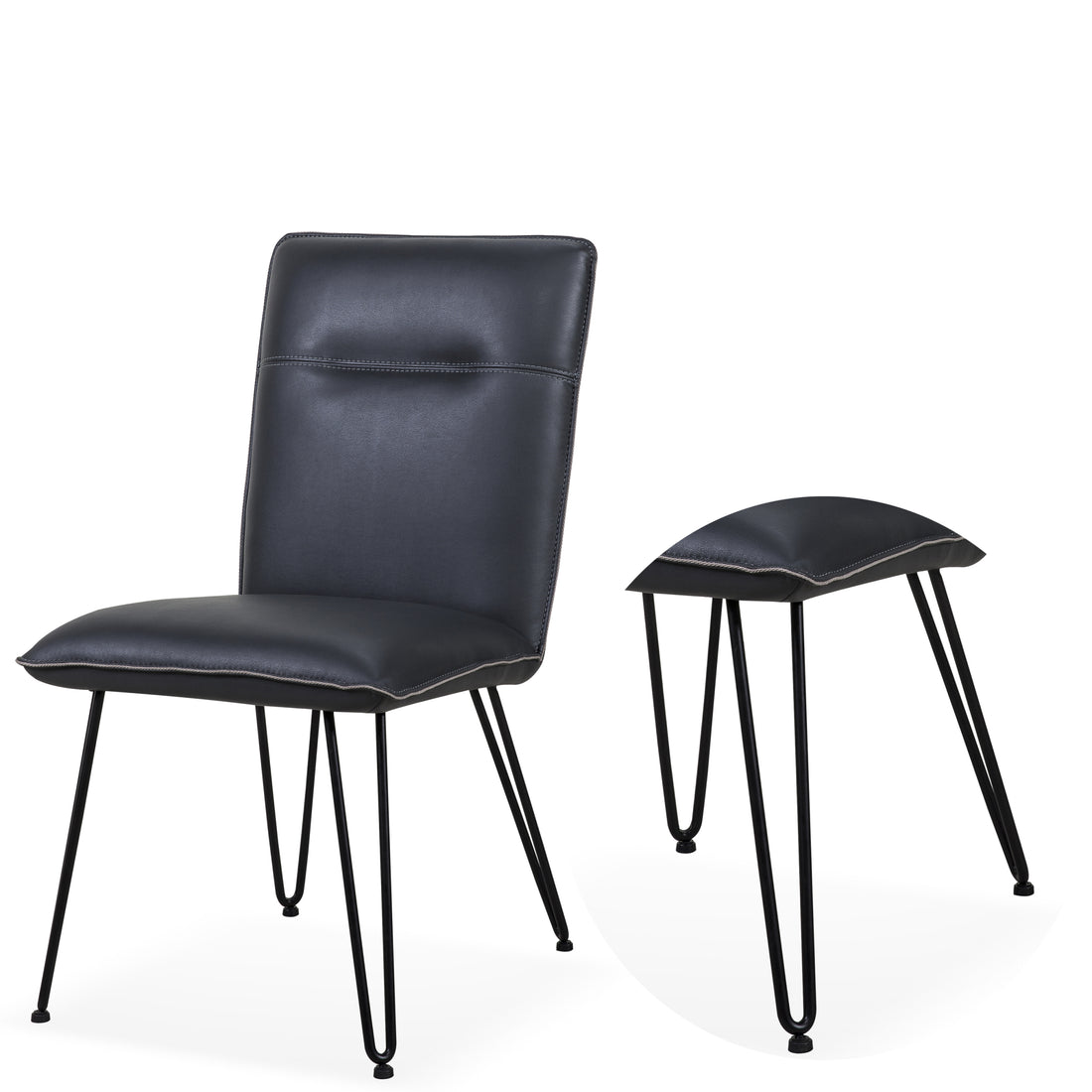 Leather Upholstered Metal Chair With Hairpin Style Legs Set Of 2, Black Black Metal