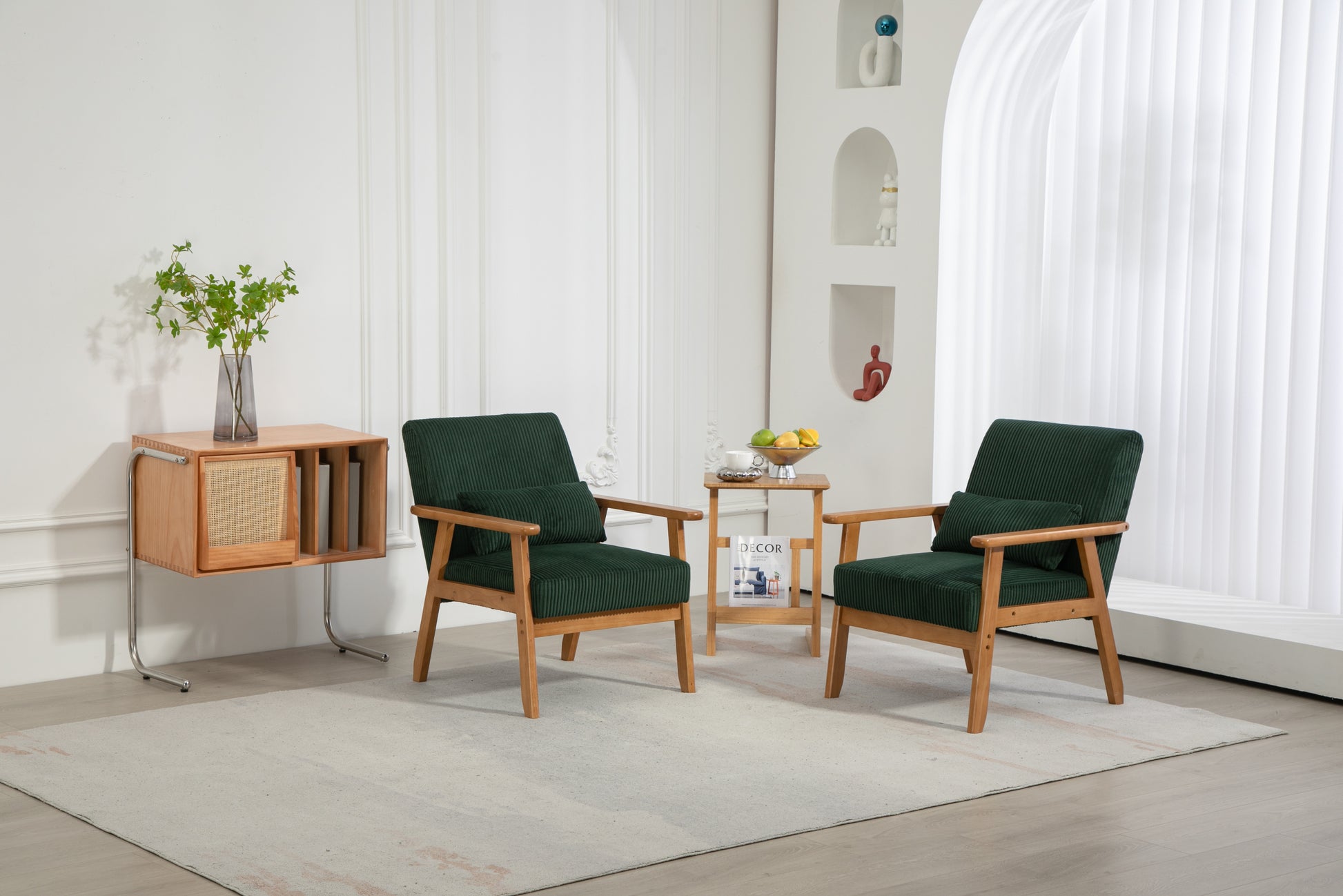 Leisure Chair With Solid Wood Armrest And Feet, Leisure Chair, Wood Frame, Velvet, Solid Rubber Wood Legs, Mid Century Modern Accent Chair, For Living Room Bedroom Studio Chair,Two Packs Emerald Corduroy