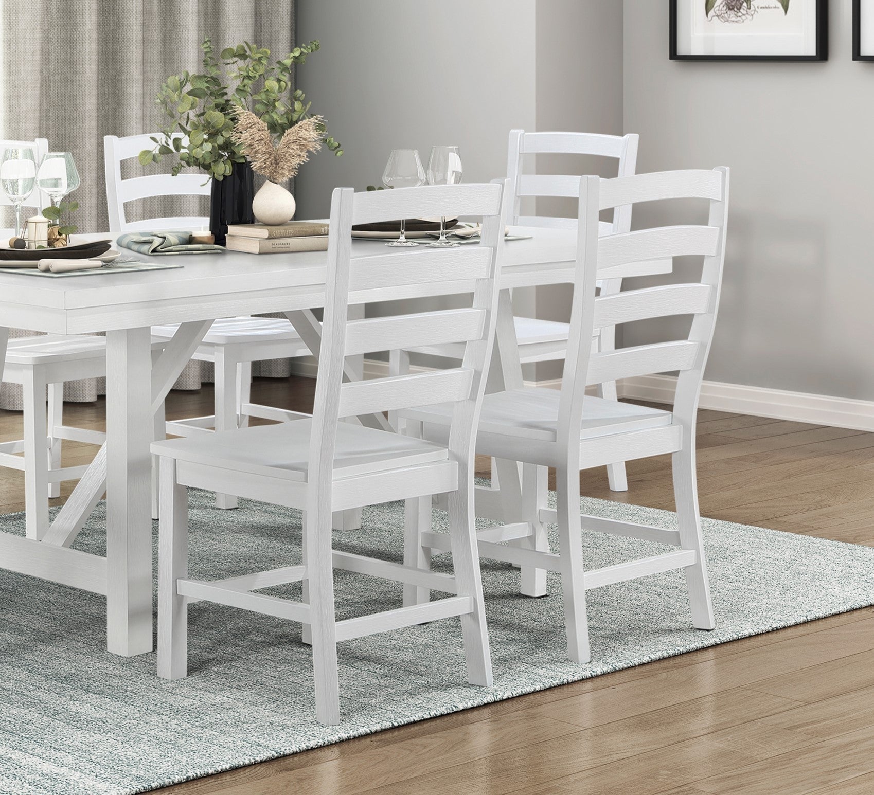 Modern Contemporary White Finish 7Pc Set Dining Table And 6 Side Chairs Set Wooden Kitchen Dining Furniture Casual Style Wood Wood White Seats 6 Wood Dining Room 72 Inches Casual,Farmhouse Rectangular Dining Table With Chair Wood