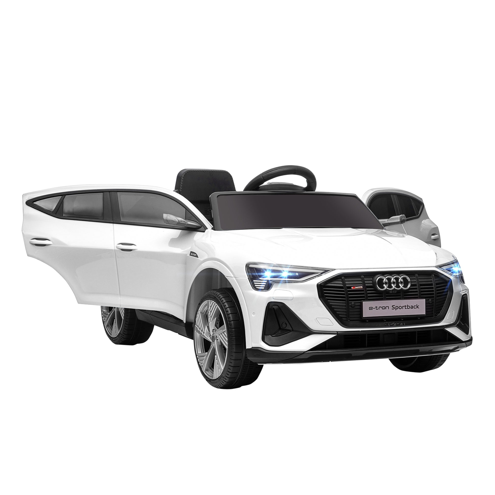 Aosom 12V Kids Electric Ride On Car, Audi E Tron, Battery Powered Toy With Parent Remote Control, Suspension System, Auxiliary Wheels, Led Lights, Music And Horn, Mp3 Player, White White Iron Plastic