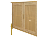 2 Door Elegant Curved Dining Cabinet With Gold Trim And Woven Rattan Doors For Dining Room Natural Natural Particle Board