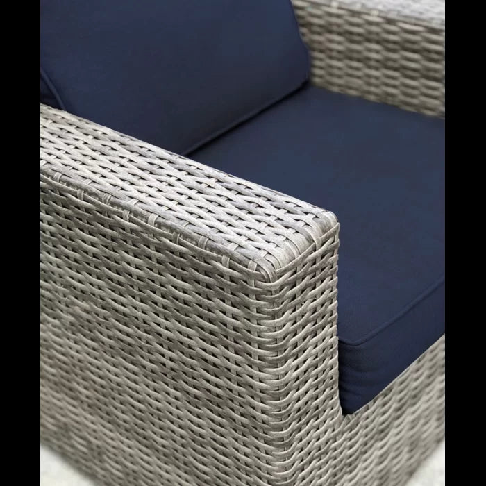 Fully Assembled Rattan Wicker 2 Person Seating Set With Cushions Gray,Grey Mix,Navy Blue Metal,Wicker
