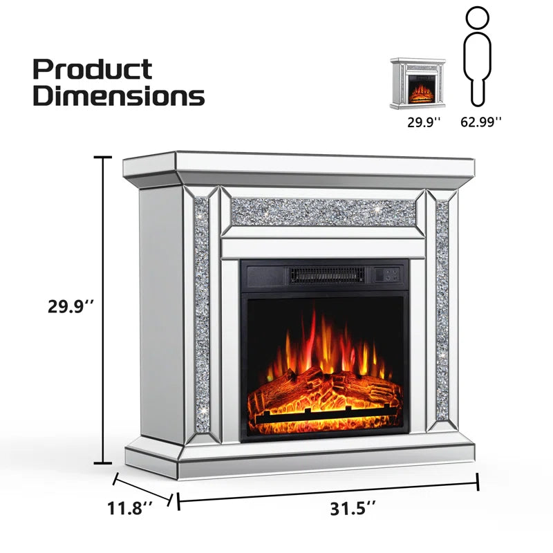 Mirrored Mantel Freestanding Electric Fireplace Heater Corner Firebox W 3D Realistic Flame Effect Mirrored Color Changing Electric Fireplace W Remote Control Silver Silver 400 Primary Living Space