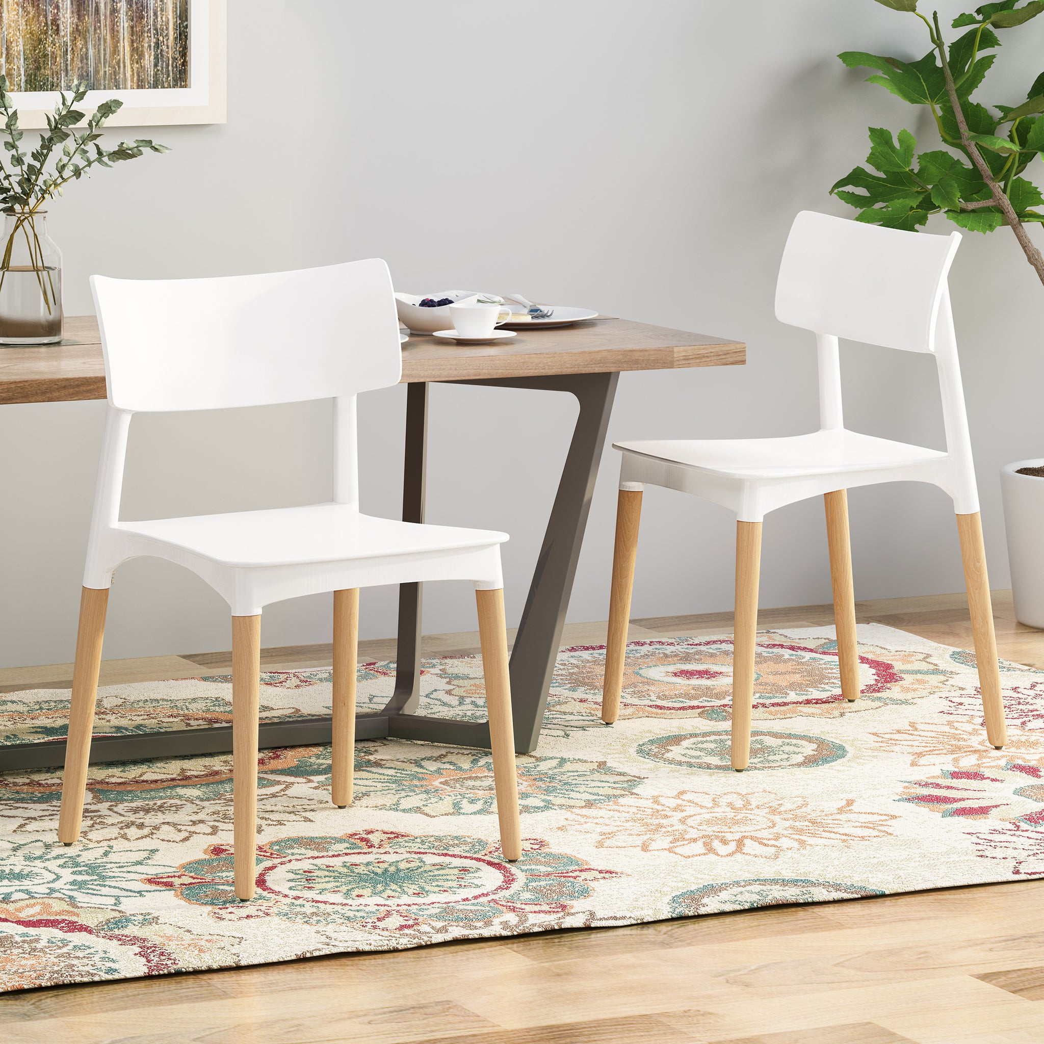 Plastic Dining Chair Set Of 2 White Polypropylene