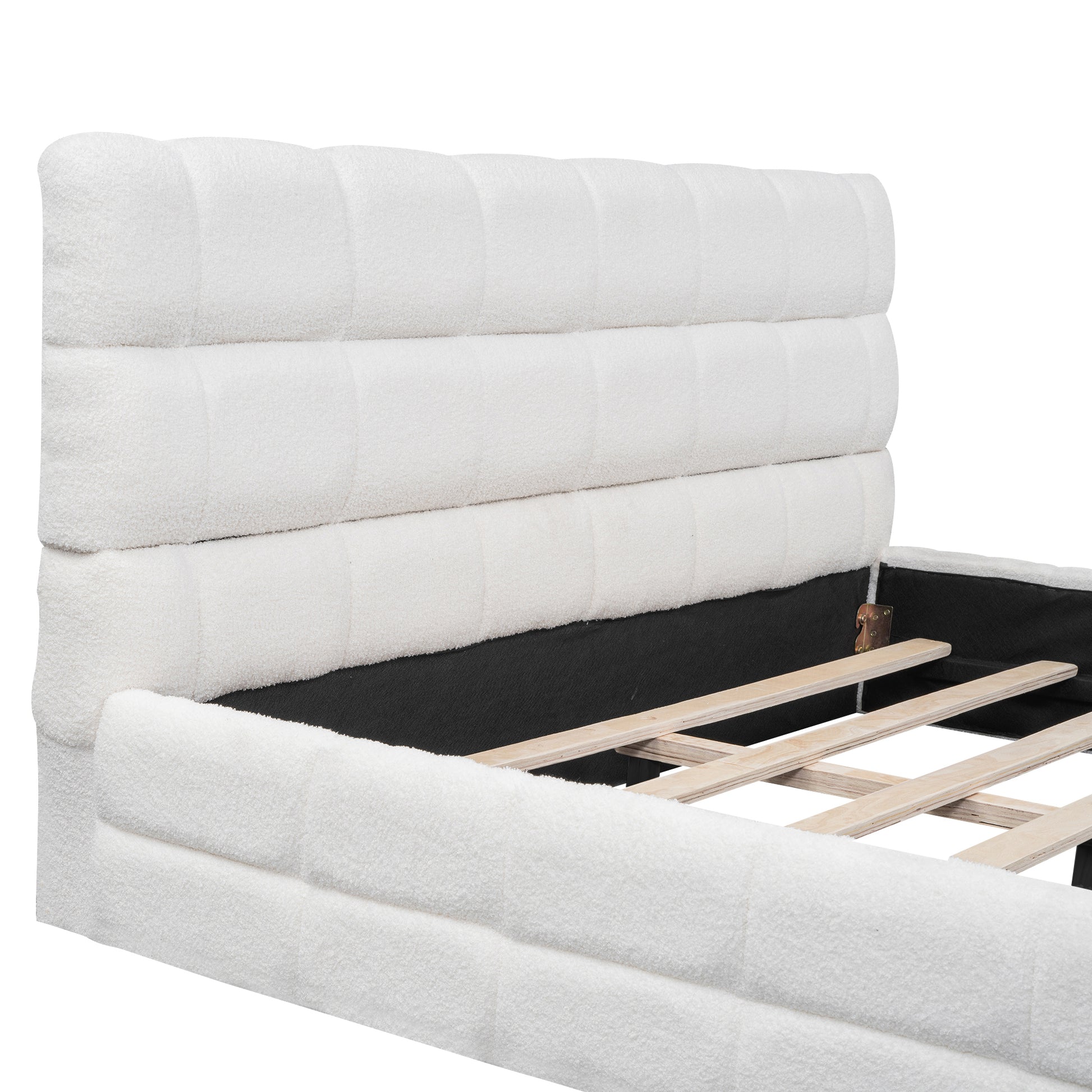 Queen Size Upholstered Platform Bed, White Box Spring Not Required Queen White Wood Bedroom Bed Frame Upholstered