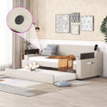 Twin Size Upholstery Daybed With Storage Arms, Trundle And Usb Design, Beige Old Sku:Gx000547Aaa Box Spring Not Required Twin Beige Wood Upholstered