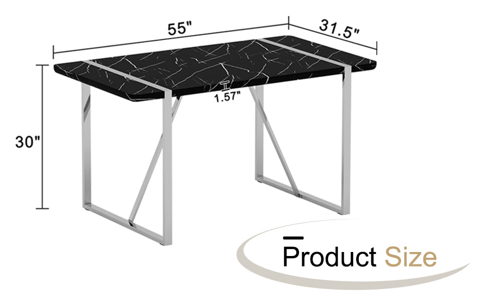 A Rustic Industrial Rectangular Mdf Black Dining Table For 4 6 People, With A 1.5 "Thick Mdf Desktop And Electroplated Metal Legs, Used For Writing Tables, Kitchens, Terraces, Dining