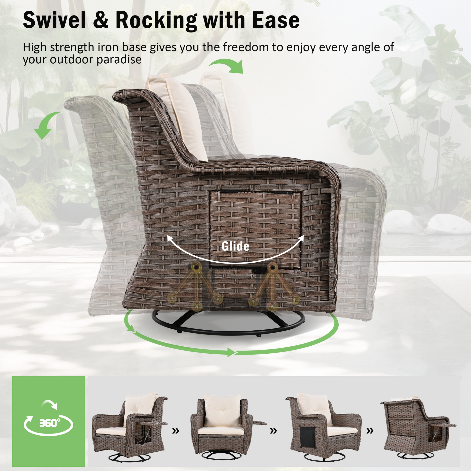 K&K 5 Pieces Outdoor Patio Furniture Set With Pet House Cool Bar And Retractable Side Tray, Rattan Wicker Patio Swivel Rocking Chairs Set Of 2 With Ottomans For Backyard, Porch, Balcony, Beige Yes Rocker & Glider Brown Beige Seats 2 Weather Resistant