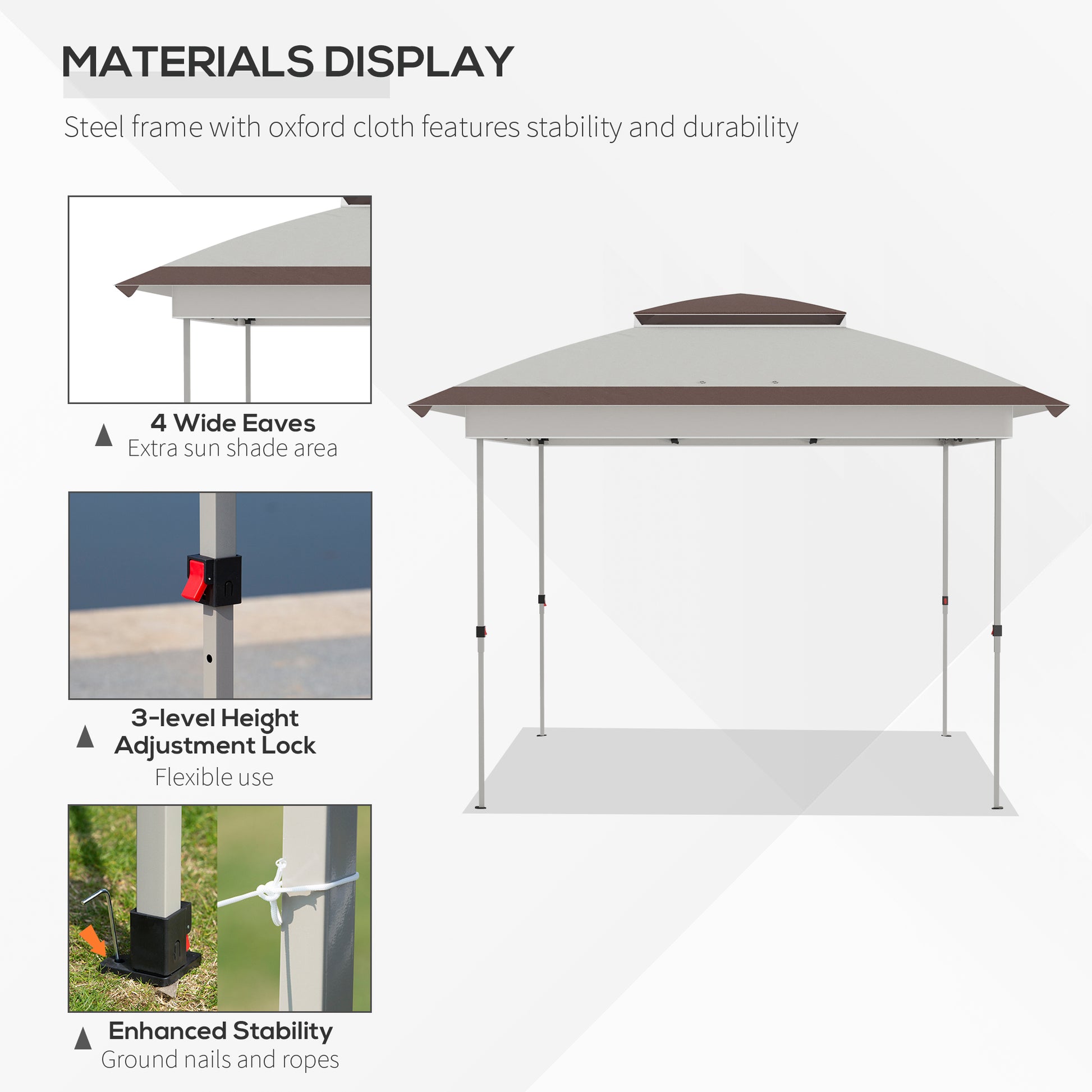 Outsunny 12' X 12' Pop Up Canopy Tent With Netting And Carry Bag, Instant Sun Shelter With 137 Sq.Ft Shade, Tents For Parties, Height Adjustable, For Outdoor, Garden, Patio, Beige And Brown Multicolor Steel