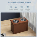 Pawhut Raised Pet Feeding Storage Station With 2 Stainless Steel Bowls Base For Large Dogs And Other Large Pets, Brown Brown Mdf