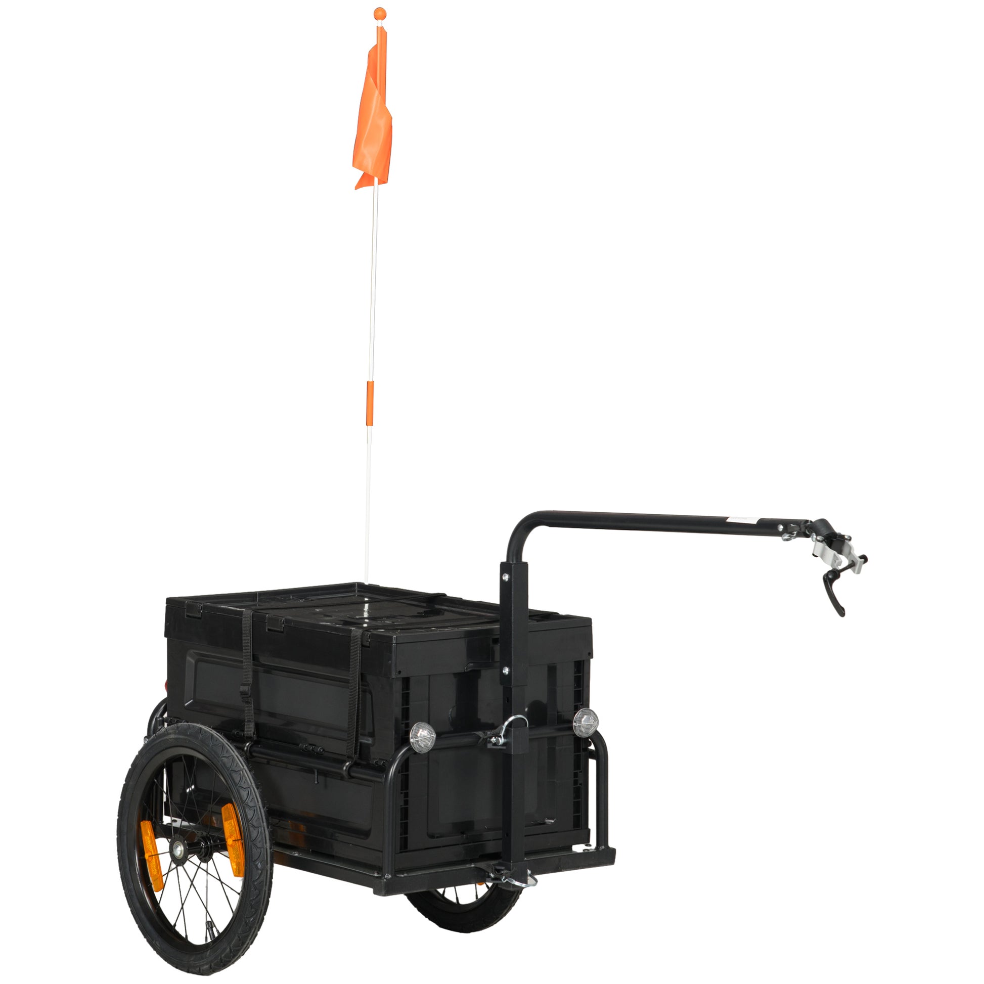 Aosom Bike Cargo Trailer, Bicycle Trailer Wagon Cart With Removable Storage Box, Quick Release 16" Wheels And Safe Reflectors, Galvanized Bottom Black Steel