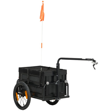 Aosom Bike Cargo Trailer, Bicycle Trailer Wagon Cart With Removable Storage Box, Quick Release 16" Wheels And Safe Reflectors, Galvanized Bottom Black Steel