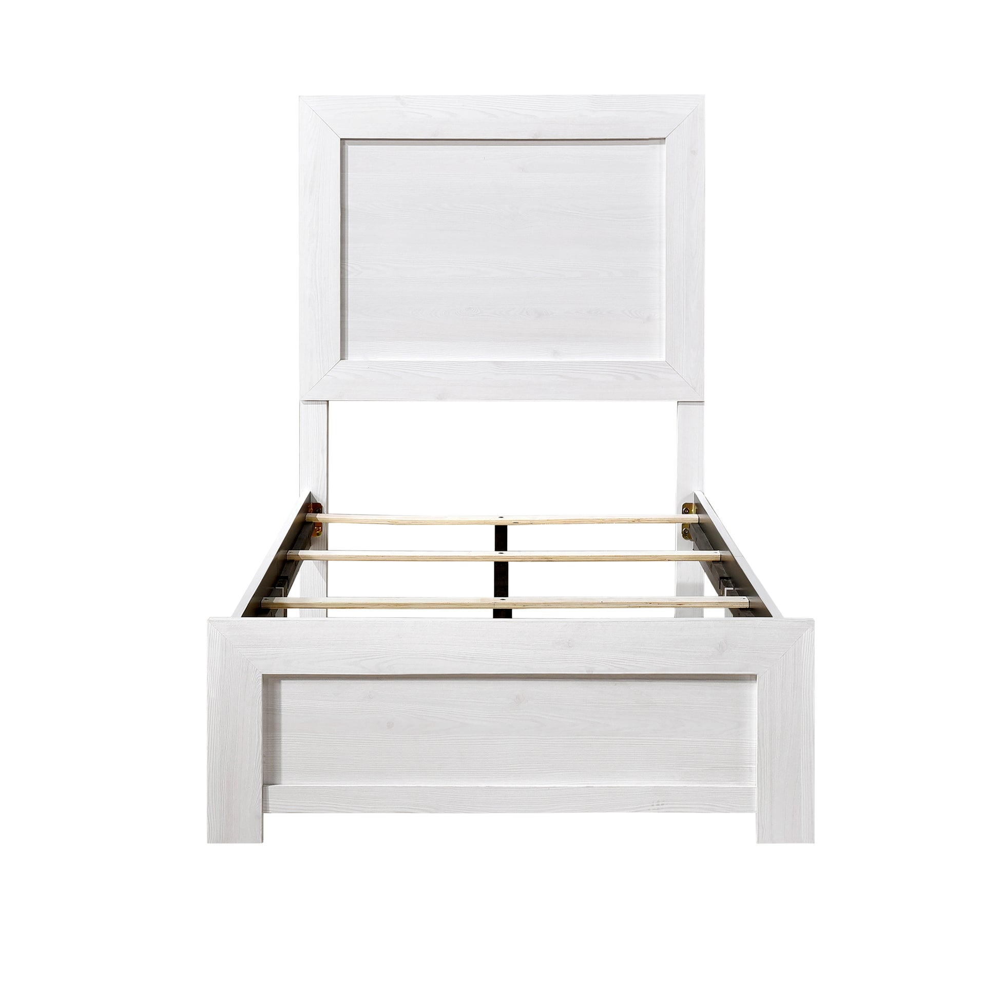 White Finish Twin Size Panel Bed Wooden Bedroom Furniture 1Pc, Bed In A Box Box Spring Required Twin White Bedroom Bed Frame Wood