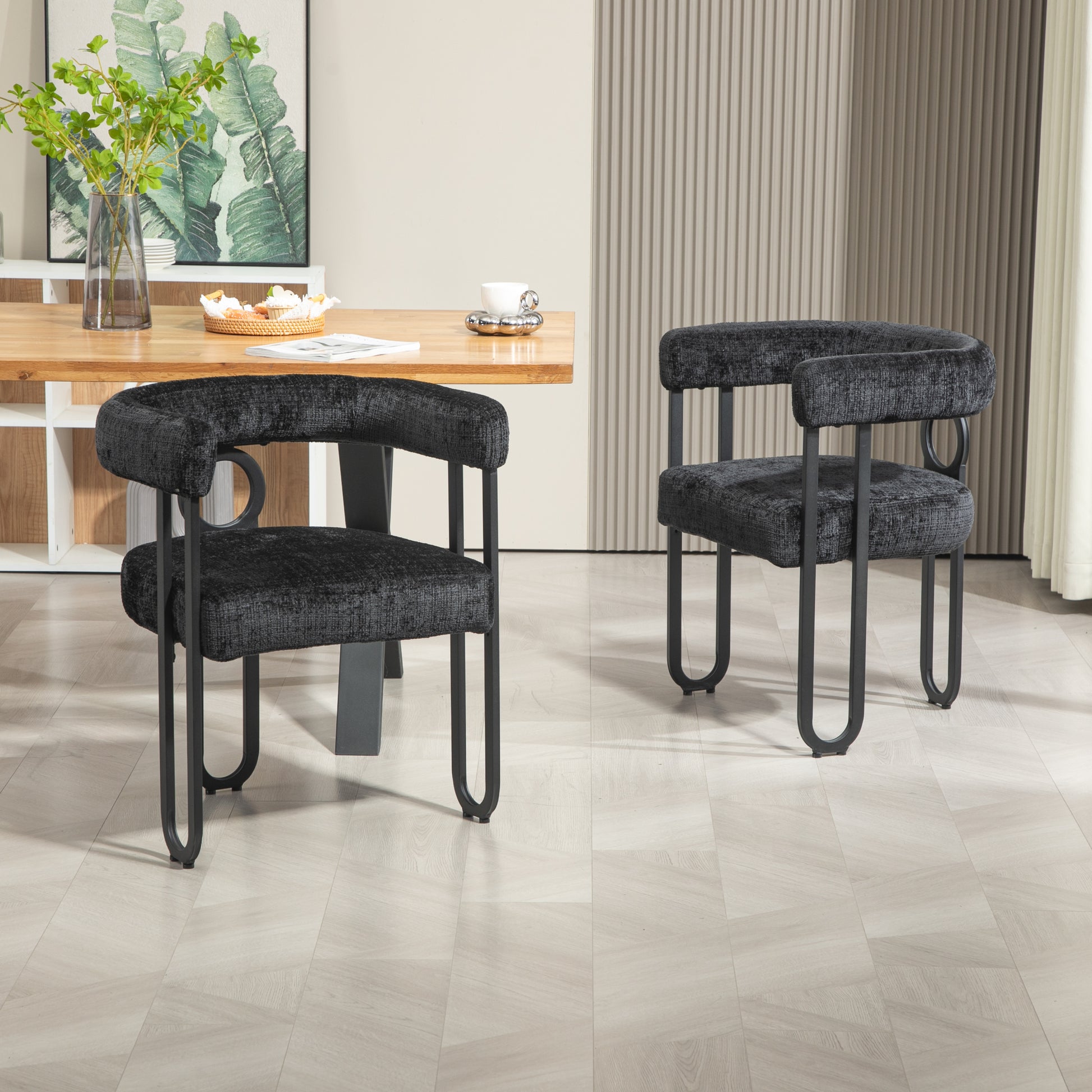 Coolmore Contemporary Designed Velvet Fabric Upholstered Accent Dining Chair Barrel Side Chairs Kitchen Armchair For Living Room Set Of 2 Black Chenille Black Foam Chenille