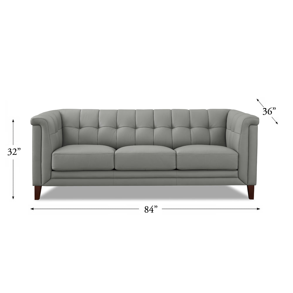 Arvo Leather Sofa Silver Grey Down Filling Genuine Leather 3 Seat