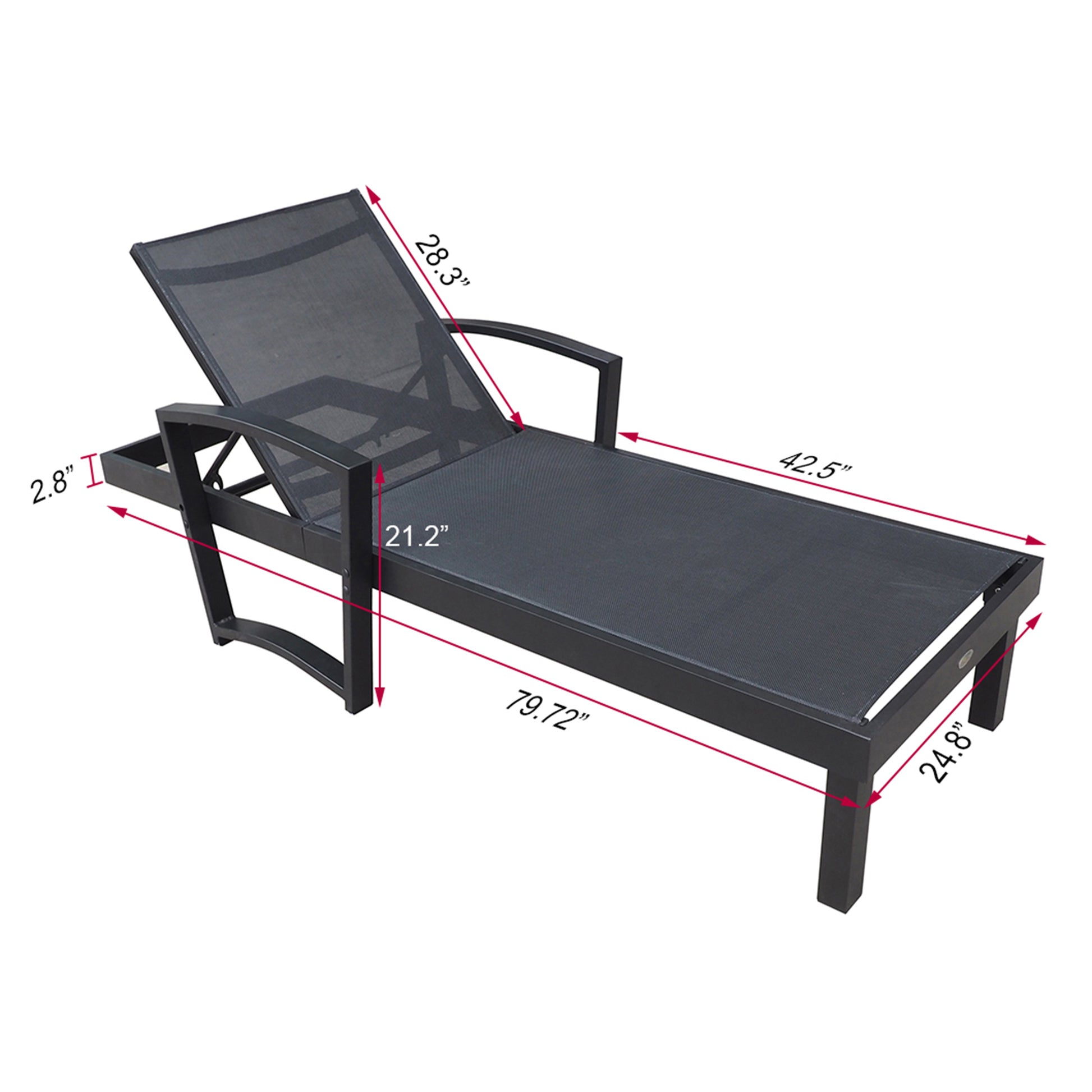 Outdoor Chaise Lounge, Aluminum Pool Beach Lounge Chair, All Weather Patio Beach Adjustable Reclining Chair Black No Lounge Black Rust Resistant Frame Water Resistant Cushion Garden & Outdoor Aluminium