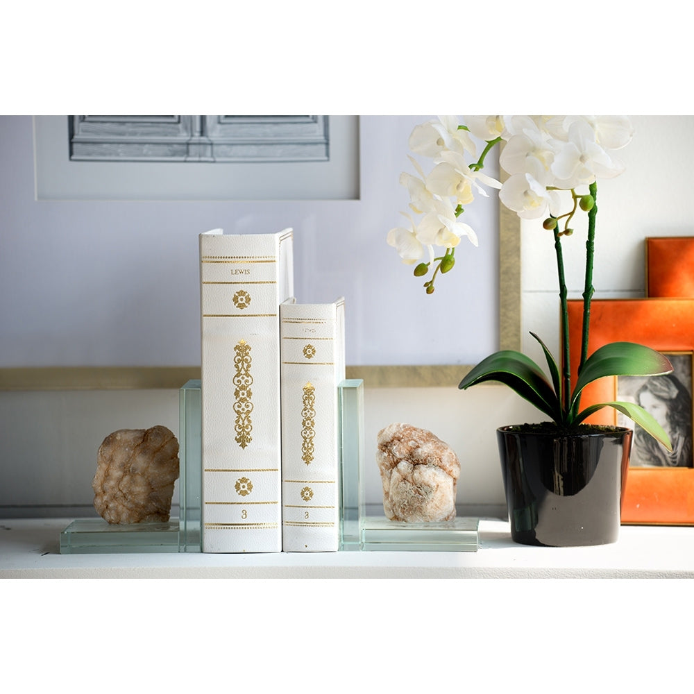 Set Of 2 Book Boxes, L:10.6X6.9X2.6", S:8X5X2" White Gold Mdf